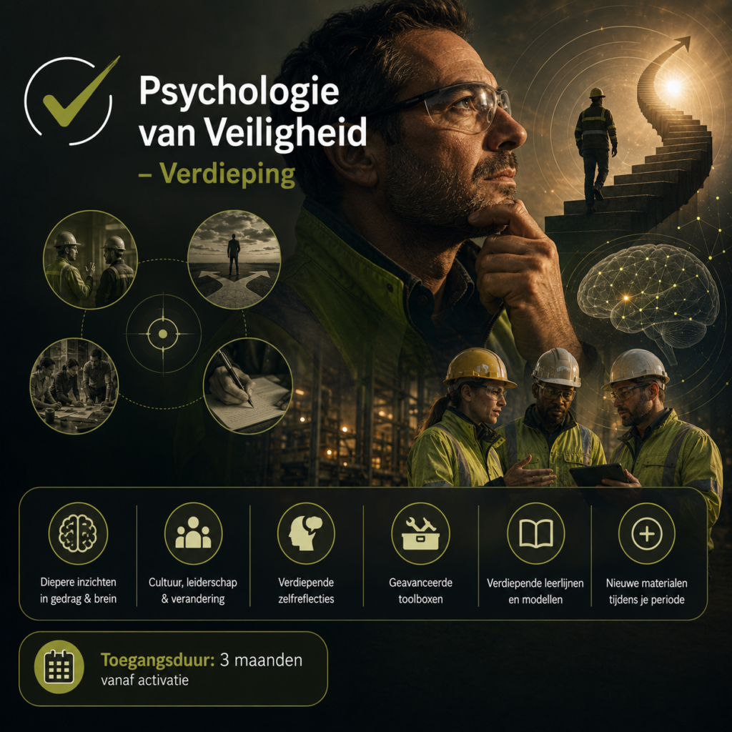 Psychologie van Veiligheid – Verdieping met drie maanden toegang tot verdiepende kennis over gedrag, leiderschap en veilig werken.