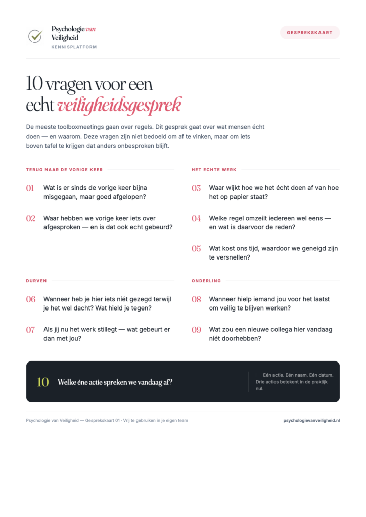 Voorbeeld van 10 vragen voor een echt veiligheidsgesprek