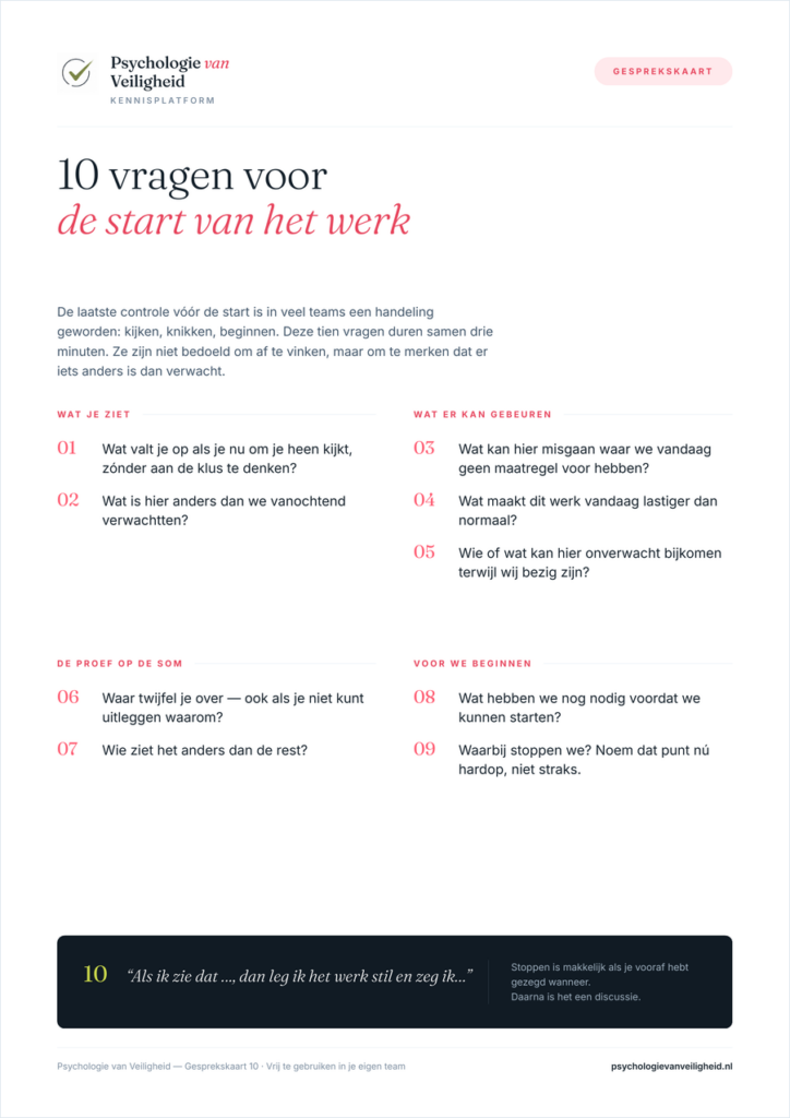 Voorbeeld van 10 vragen voor de start van het werk