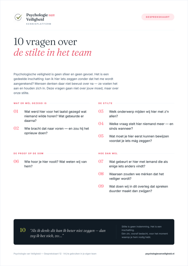 Voorbeeld van 10 vragen over de stilte in het team