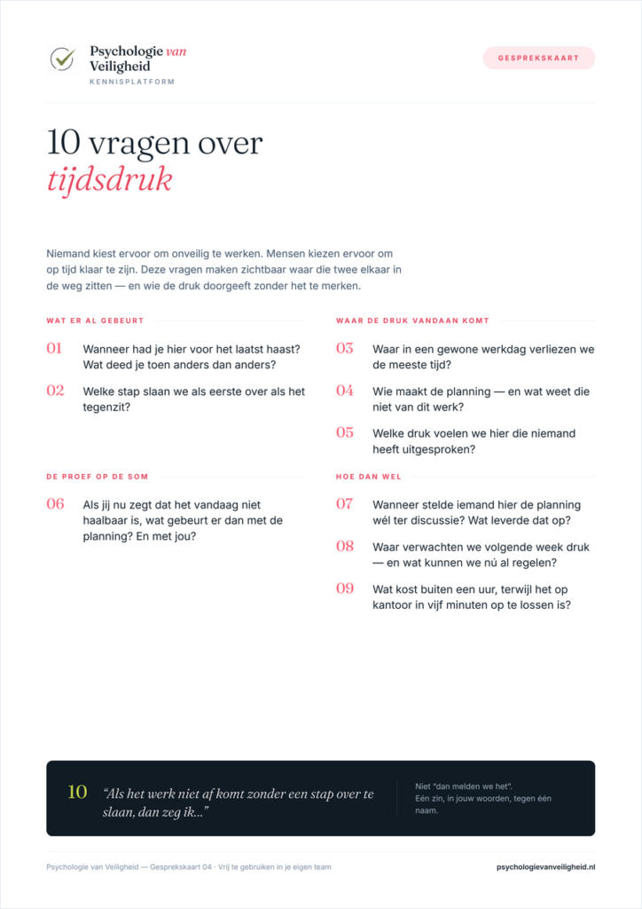 Voorbeeld van 10 vragen over tijdsdruk