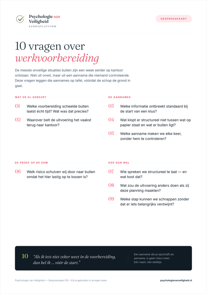 Voorbeeld van 10 vragen over werkvoorbereiding
